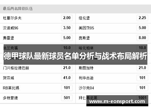 德甲球队最新球员名单分析与战术布局解析
