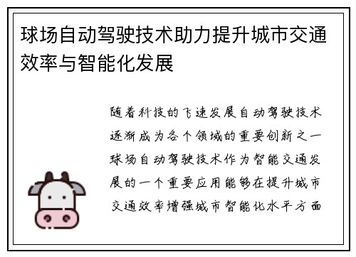 球场自动驾驶技术助力提升城市交通效率与智能化发展