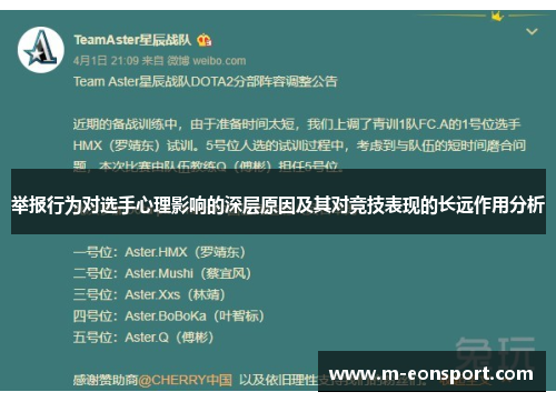举报行为对选手心理影响的深层原因及其对竞技表现的长远作用分析